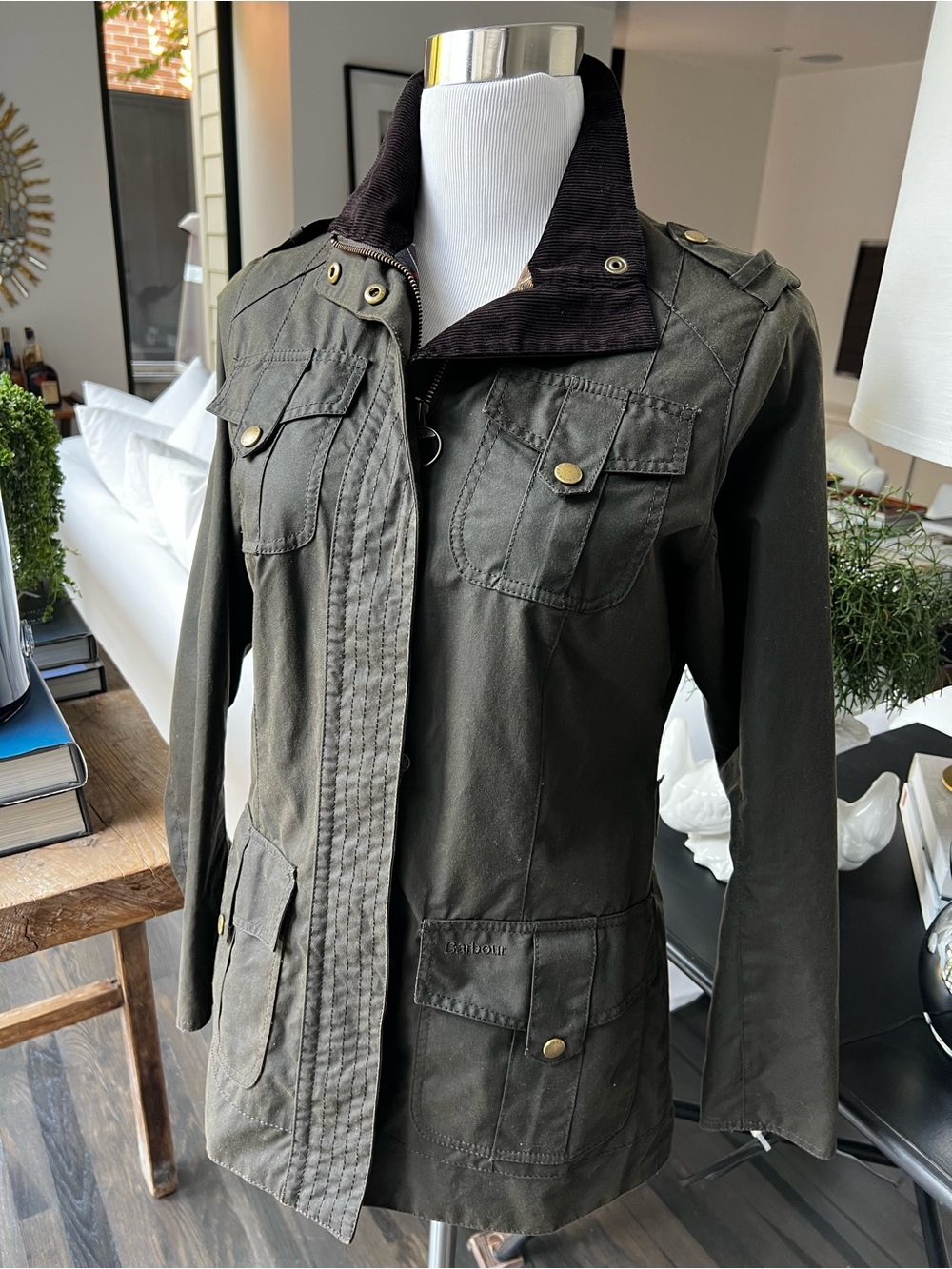 Barbour Women’s Olive Green Waxed Cotton Field Jacket size 6